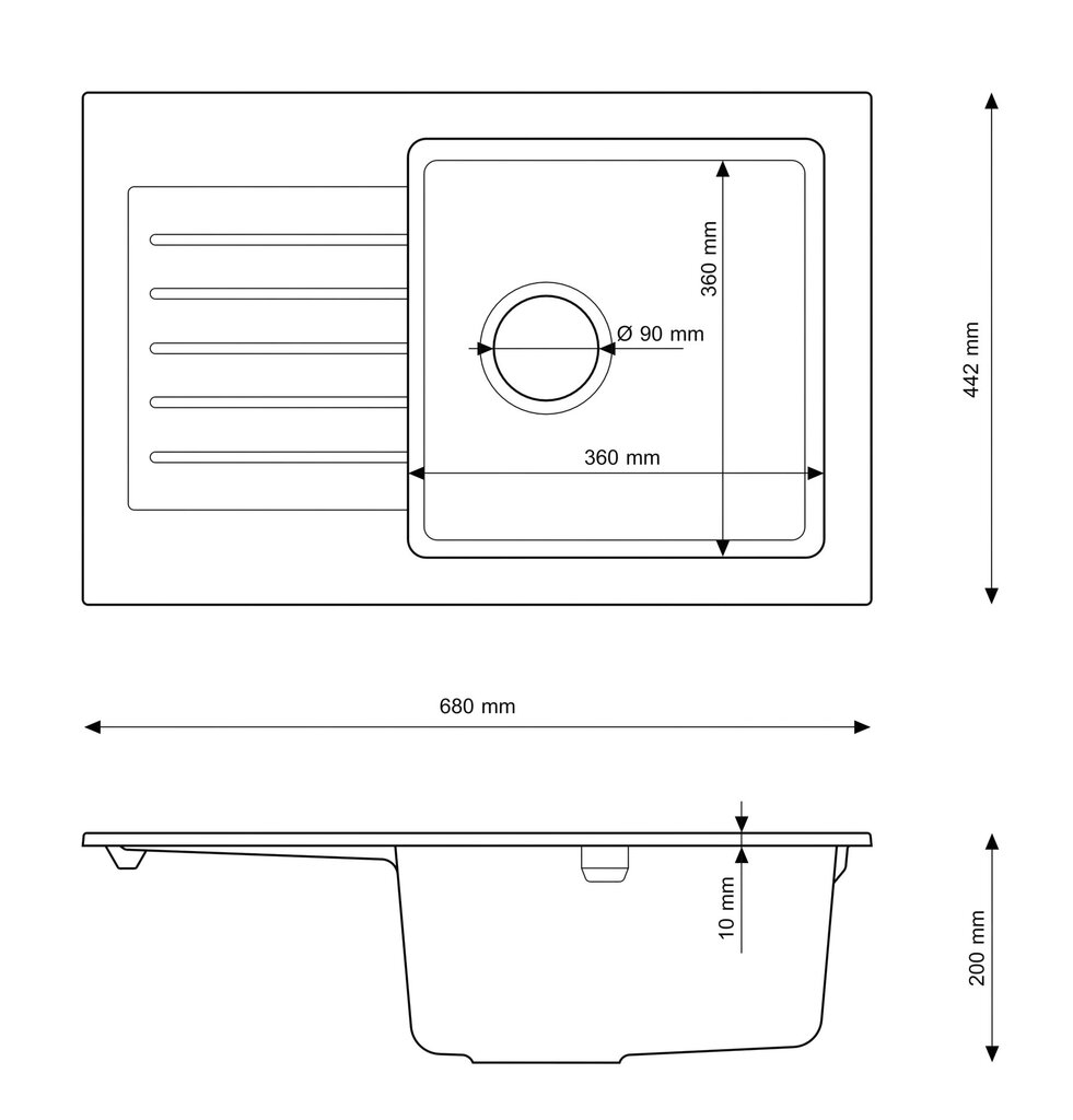 Granīta izlietne taisnstūra formas, Minio melna cena un informācija | Virtuves izlietnes | 220.lv