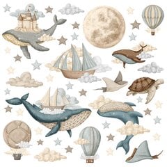 Наклейки на стену для детей, киты, корабли, море, воздушные шары, океан, подводный мир. цена и информация | Самоклеющаяся пленка по спецзаказу | 220.lv
