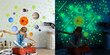 Fluorescējošas sienas uzlīmes, 460 gabali Zvaigznes un planētas Spilgtas saules sistēmas sienas uzlīmes bērnu guļamistabai цена и информация | Dekoratīvās uzlīmes | 220.lv