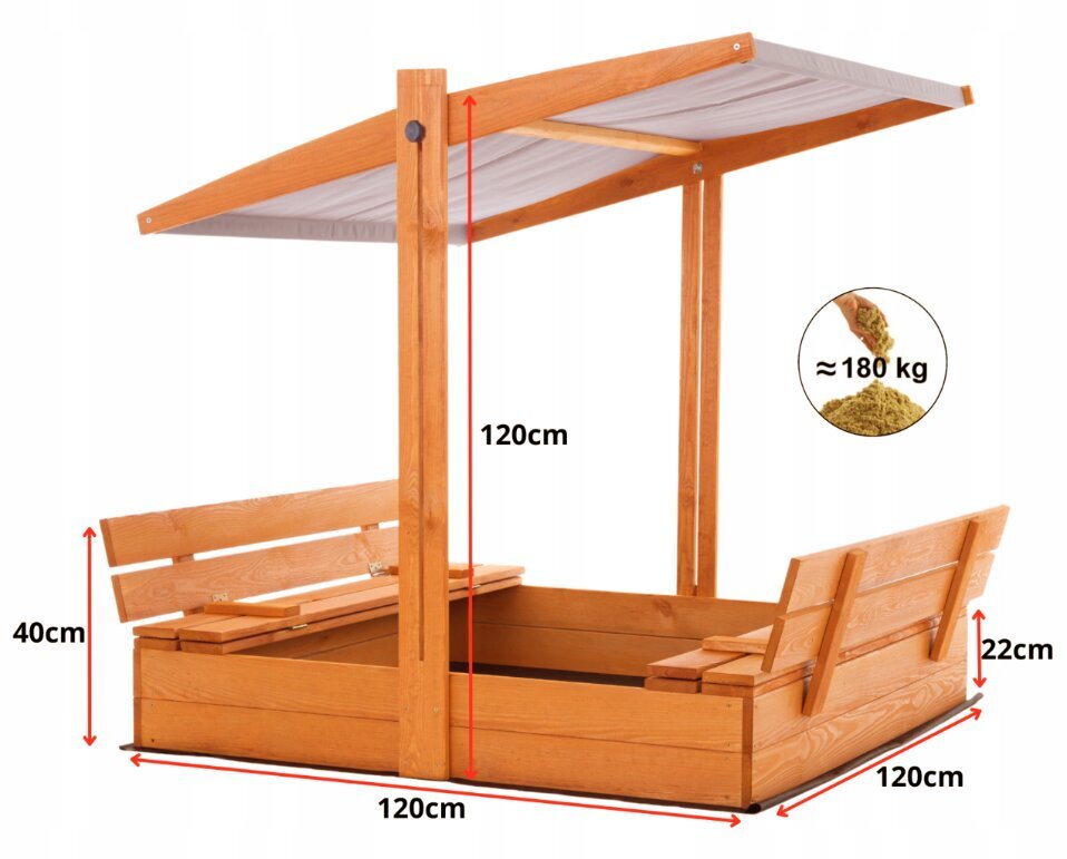 Koka smilšu kaste SunWood, 120x120x120, brūna cena un informācija | Smilšu kastes, smiltis | 220.lv