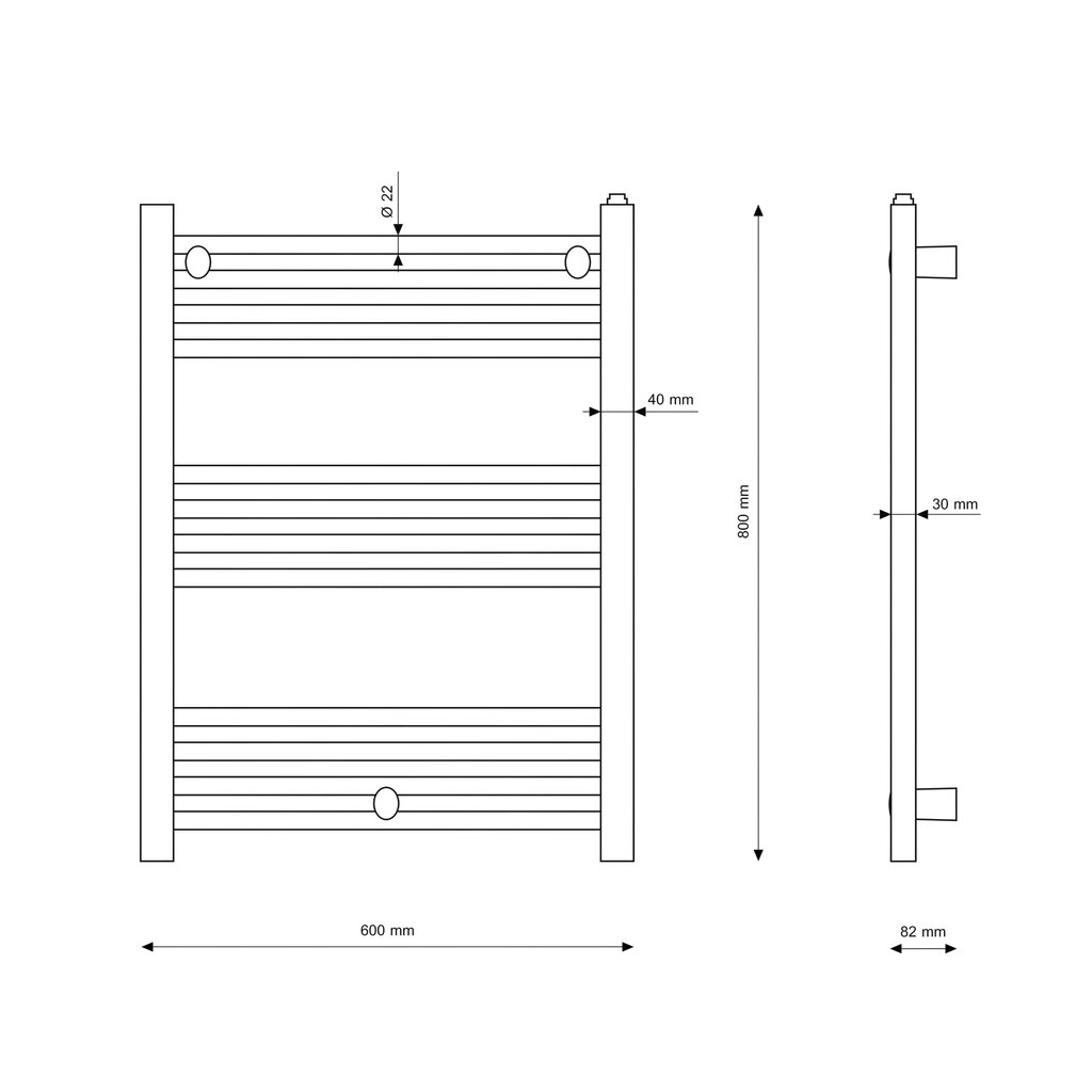 Vannas istabas radiators Puerto, 80/60 cm цена и информация | Dvieļu žāvētāji | 220.lv