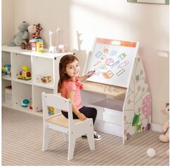 Divpusējs bērnu galdu un krēslu komplekts ar magnētisko dēli Costway, balts цена и информация | Детские столы и стулья | 220.lv