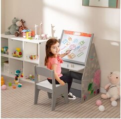 Двусторонний детский стол и стул с магнитной доской Costway, серый цена и информация | Детские столы и стулья | 220.lv