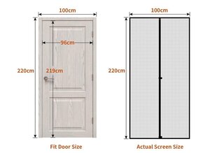 Moskītu tīkls durvīm, 100x220cm melns cena un informācija | Moskītu tīkli | 220.lv