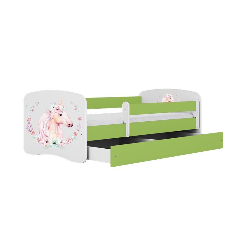 Zaļā gulta babydreams ar atvilktni, bez matrača 140/70 cena un informācija | Bērnu gultas | 220.lv