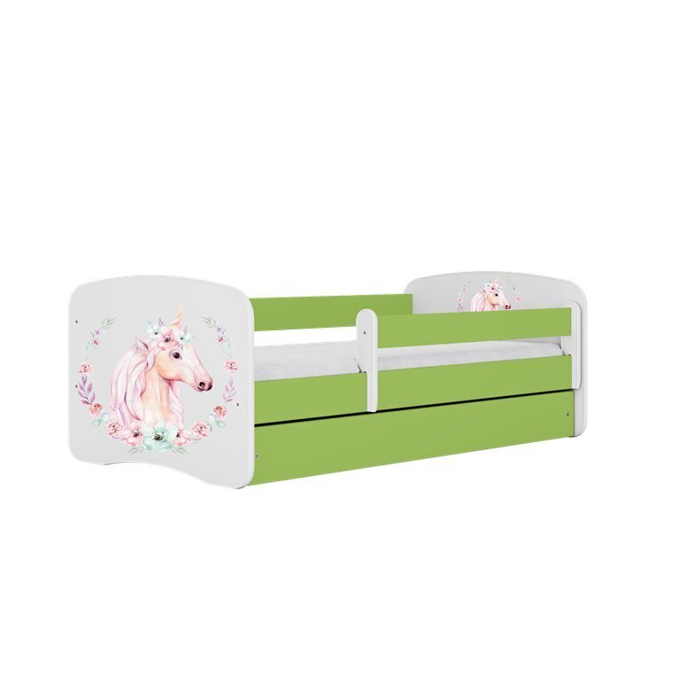 Zaļā gulta babydreams ar atvilktni, bez matrača 140/70 cena un informācija | Bērnu gultas | 220.lv