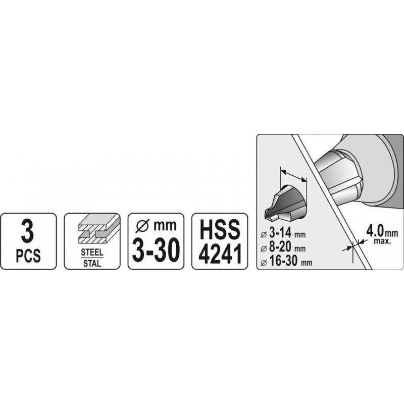 Konusveida urbju komplekts metālam 3 gab., 4-30 mm цена и информация | Rokas instrumenti | 220.lv