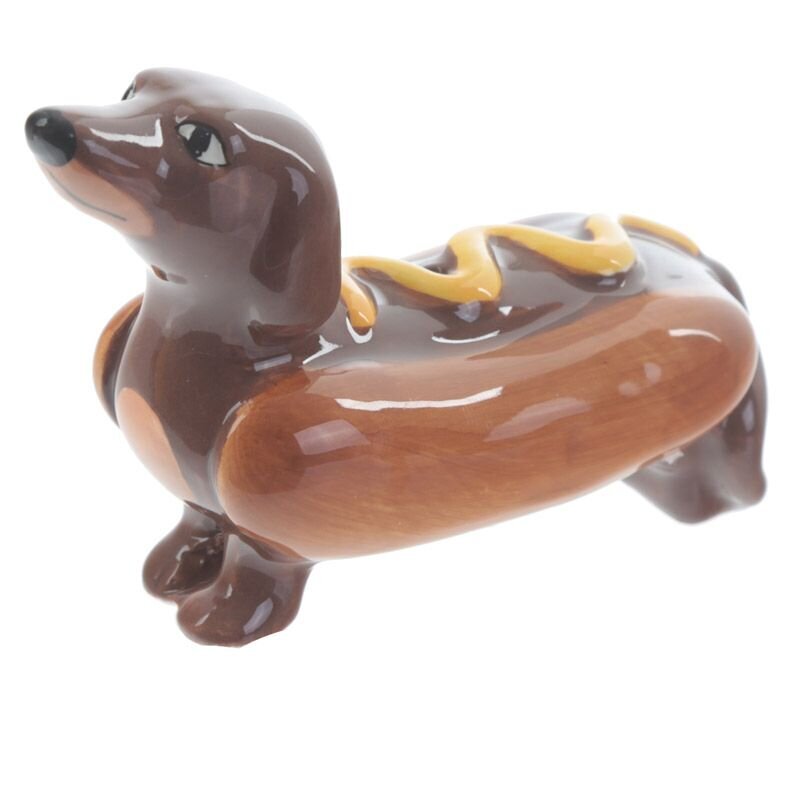 Keramikas sāls un piparu komplekts Sausage Dog in a Bun & Mustard цена и информация | Garšvielu trauki, dzirnaviņas | 220.lv
