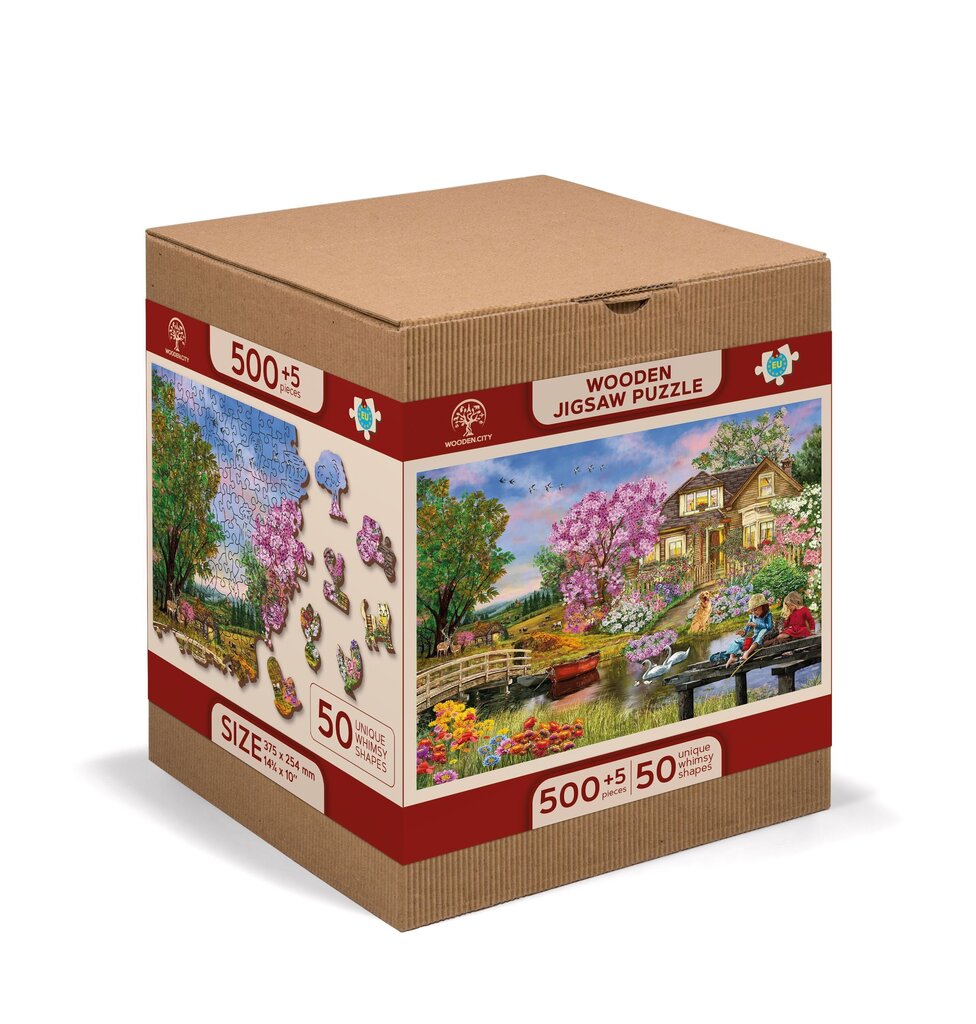 Koka puzle ar figūrām Wooden City Pavasara māja, 505 d. цена и информация | Puzles, 3D puzles | 220.lv