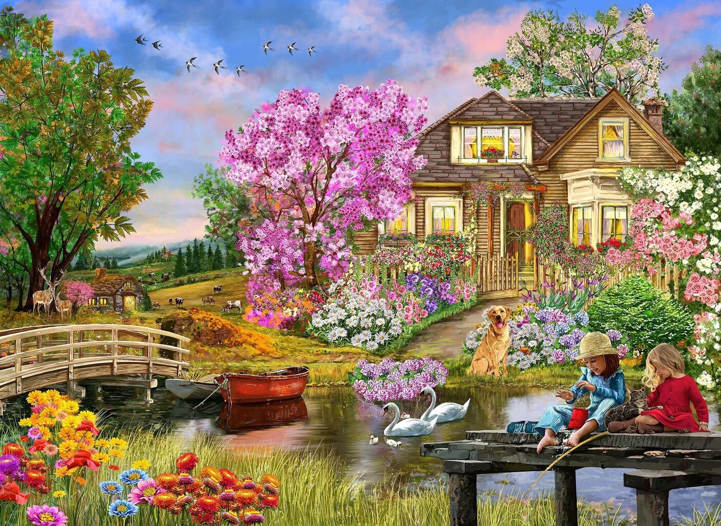 Koka puzle ar figūrām Wooden City Pavasara māja, 505 d. цена и информация | Puzles, 3D puzles | 220.lv