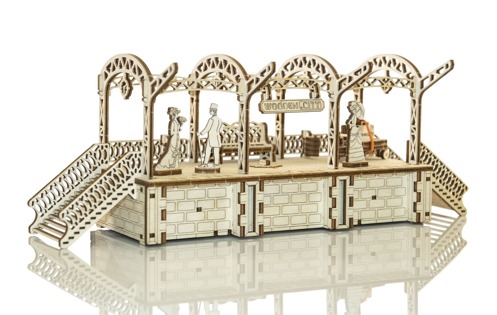 Koka 3D konstruktors Wooden City Dzelzceļa stacija, 175 d. cena un informācija | Konstruktori | 220.lv