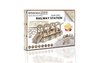 Koka 3D konstruktors Wooden City Dzelzceļa stacija, 175 d. цена и информация | Kонструкторы | 220.lv