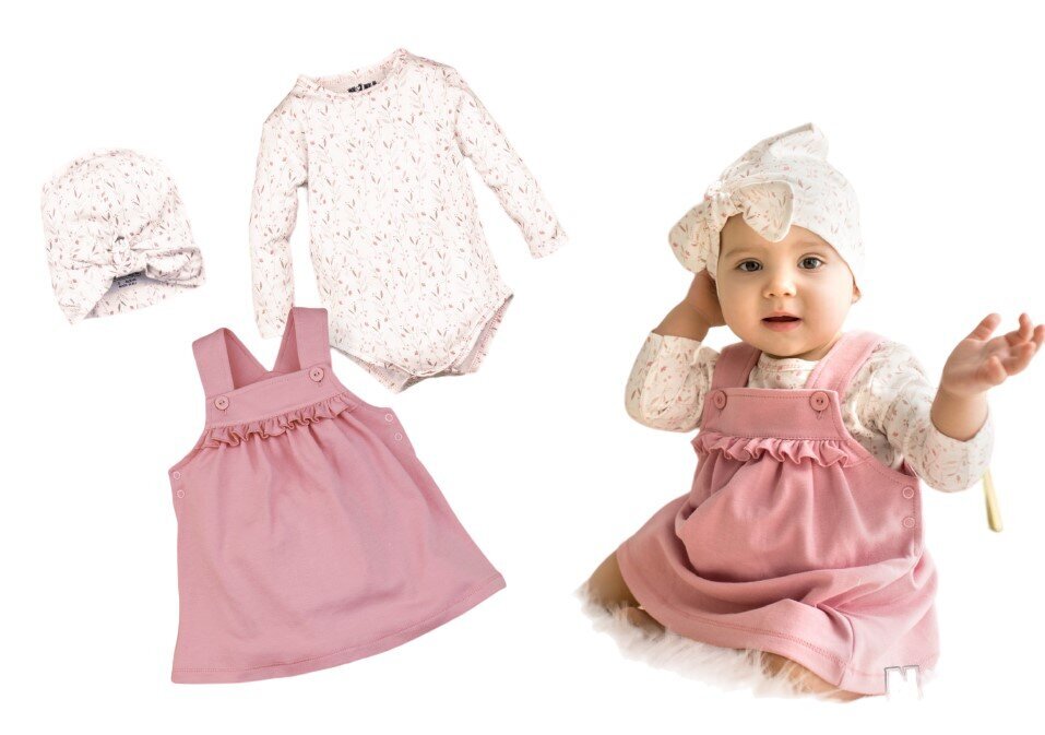 Komplekts meitenei Nini BB-16, balts/rozā cena un informācija | Apģērbu komplekti jaundzimušajiem | 220.lv