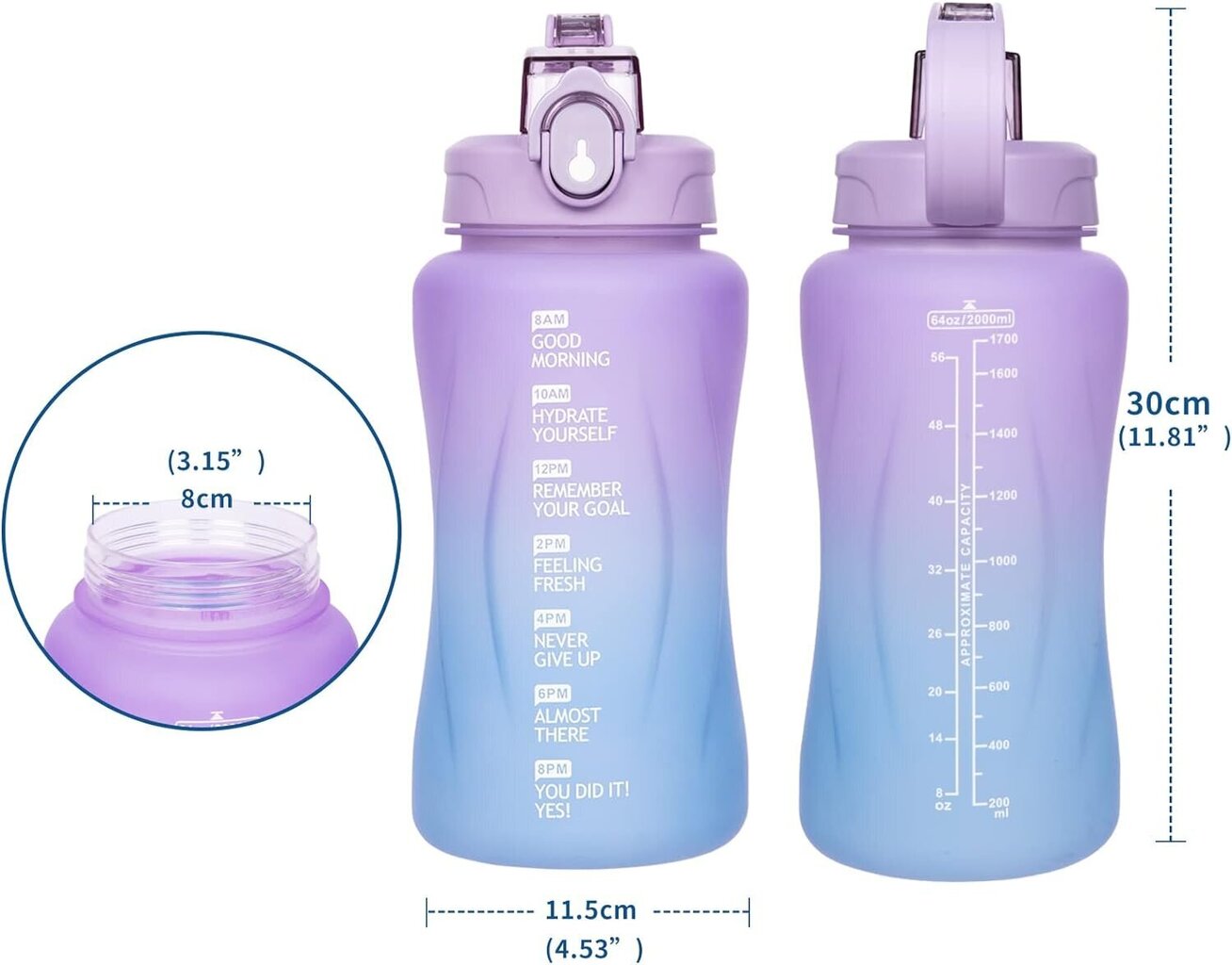 Sporta ūdens pudele ar salmiņu Bidonex Fitnesa Bidon, 2L cena un informācija | Ūdens pudeles | 220.lv