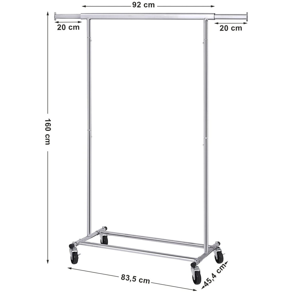 Drēbju pakaramais uz riteņiem, sudraba krāsā cena un informācija | Drēbju pakaramie | 220.lv