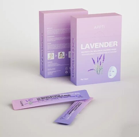 Barojoša sejas maska ​​Appti Lavender, ar lavandu, 15 g, 12 gab. cena un informācija | Sejas maskas, acu maskas | 220.lv