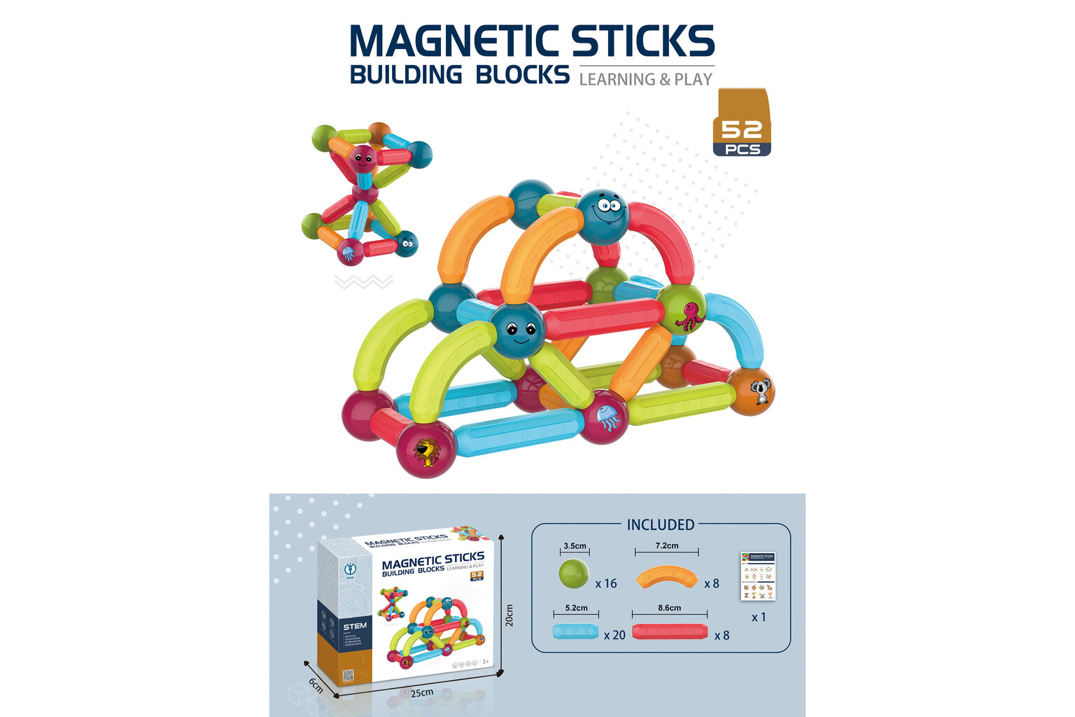 Magnētiskais konstruktors, 52 d. цена и информация | Konstruktori | 220.lv