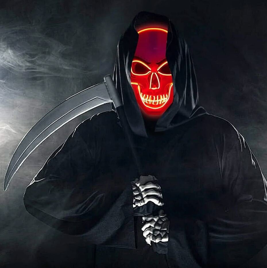 Helovīna kostīms, apmetnis ar kapuci un LED maska ​​ cena un informācija | Karnevāla kostīmi, maskas un parūkas | 220.lv