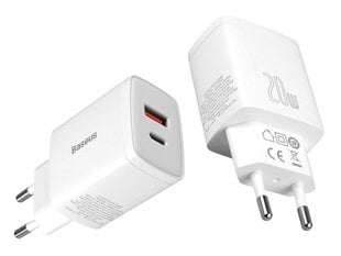 PS Baseus Компактное быстрое зарядное устройство USB + USB-C QC 3.0 PD 3.0, 20 Вт, белый. цена и информация | Зарядные устройства для телефонов | 220.lv