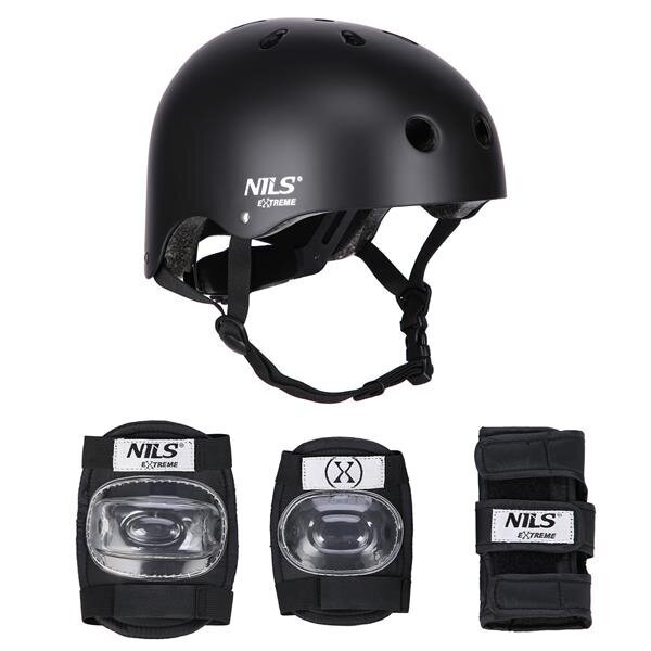 Aizsargu un ķiveres komplekts Nils Extreme MR290+H230 Helmet, melns, M цена и информация | Aizsargi | 220.lv