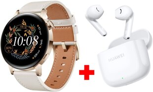 Huawei Watch GT 3 Elegant White Leather (42mm) + Huawei FreeBuds SE 2 White cena un informācija | Viedpulksteņi (smartwatch) | 220.lv