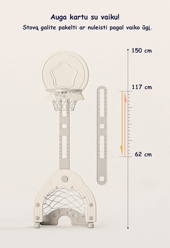 Basketbola stends bērniem Smart Mama 3in1, 150x55 cm cena un informācija | Basketbola grozi | 220.lv