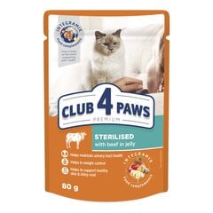 Club 4 Paws Premium pilnvērtīga konservu barība pieaugušiem sterilizētiem kaķiem ar liellopu gaļu želejā, 80 g x 24 gab. cena un informācija | Konservi kaķiem | 220.lv