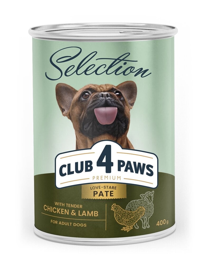 Club 4 Paws Premium konservu pastēte pieaugušiem suņiem ar vistas un jēra gaļu, 400 g cena un informācija | Konservi suņiem | 220.lv