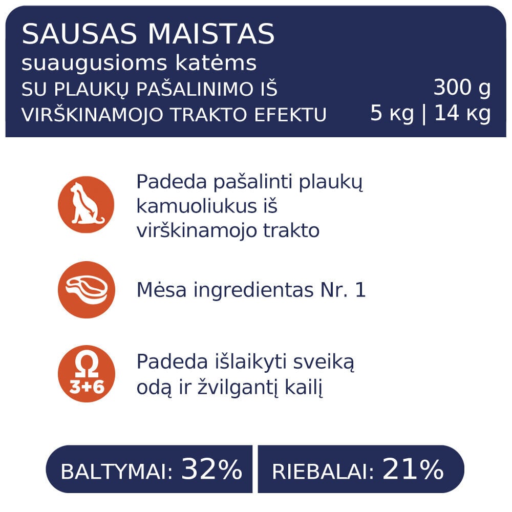 Club 4 Paws Premium pilnvērtīga barība pieaugušiem kaķiem ar matu bumbuļu kontroli, 2 kg cena un informācija | Sausā barība kaķiem | 220.lv