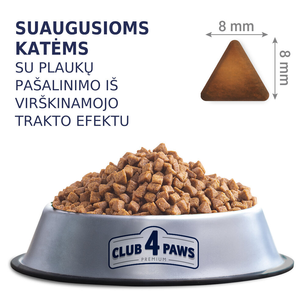 Club 4 Paws Premium pilnvērtīga barība pieaugušiem kaķiem ar matu bumbuļu kontroli, 2 kg cena un informācija | Sausā barība kaķiem | 220.lv