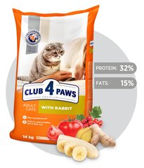 CLUB 4 PAWS PREMIUM полнорационный сухой корм для взрослых кошек с кроликом, 14 кг цена и информация | Сухой корм для кошек | 220.lv