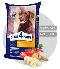 CLUB 4 PAWS Premium полнорационный сухой корм для взрослых, всех пород для контроля веса "LIGHT" , 14 кг цена и информация | Сухой корм для собак | 220.lv