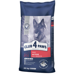 Club 4 paws Premium pilnvērtīga sausā barība aktīviem visu šķirņu pieaugušiem suņiem, 20kg cena un informācija | Sausā barība suņiem | 220.lv