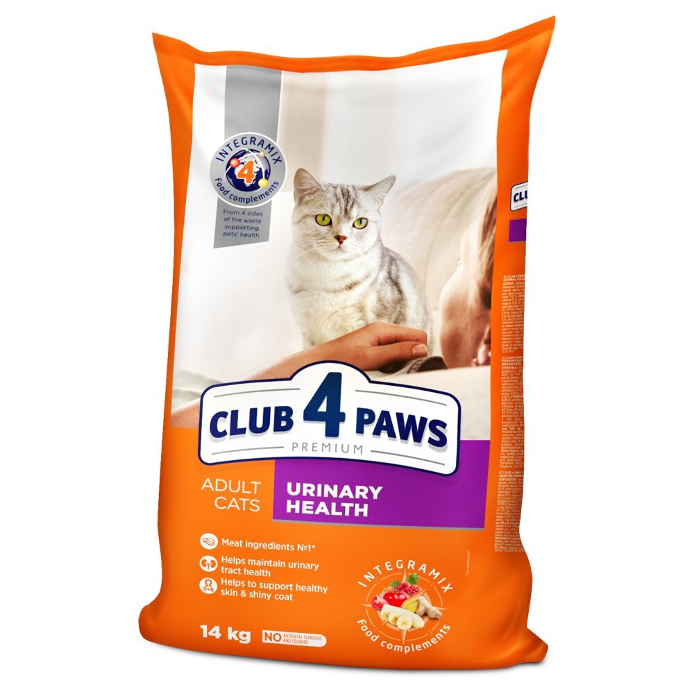 Club 4 paws Premium pilnvērtīga sausā barība pieaugušiem kaķiem urīna veselībai, 14kg cena un informācija | Sausā barība kaķiem | 220.lv