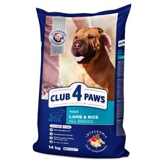 CLUB 4 PAWS Premium полнорационный сухой корм для взрослых собак всех пород с ягненком и рисом, 14 кг цена и информация | Сухой корм для собак | 220.lv