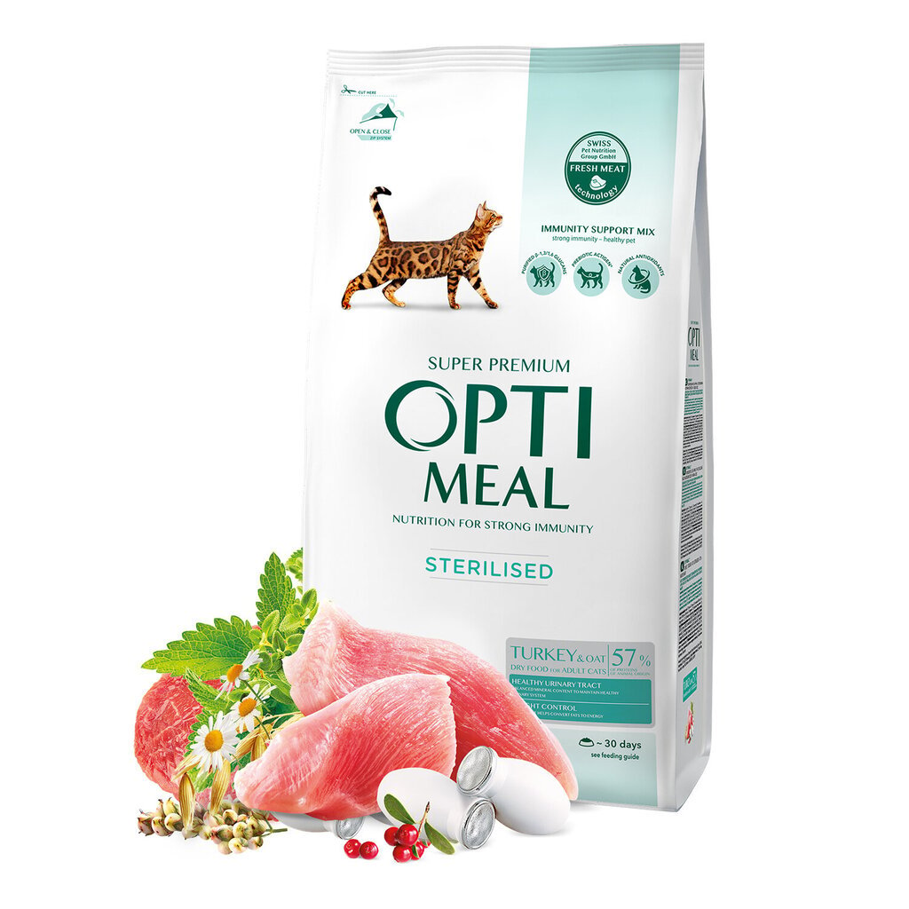 Optimeal™. Pilnvērtīga sausā barība sterilizētiem un kastrētiem kaķiem ar tītaru un auzām. 1,5 kg cena un informācija | Sausā barība kaķiem | 220.lv