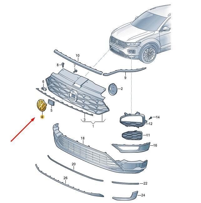 Volkswagen T-ROC priekšējā emblēma ar uzlīmi oriģināla 2GM853601EDPJ цена и информация | Auto piederumi | 220.lv