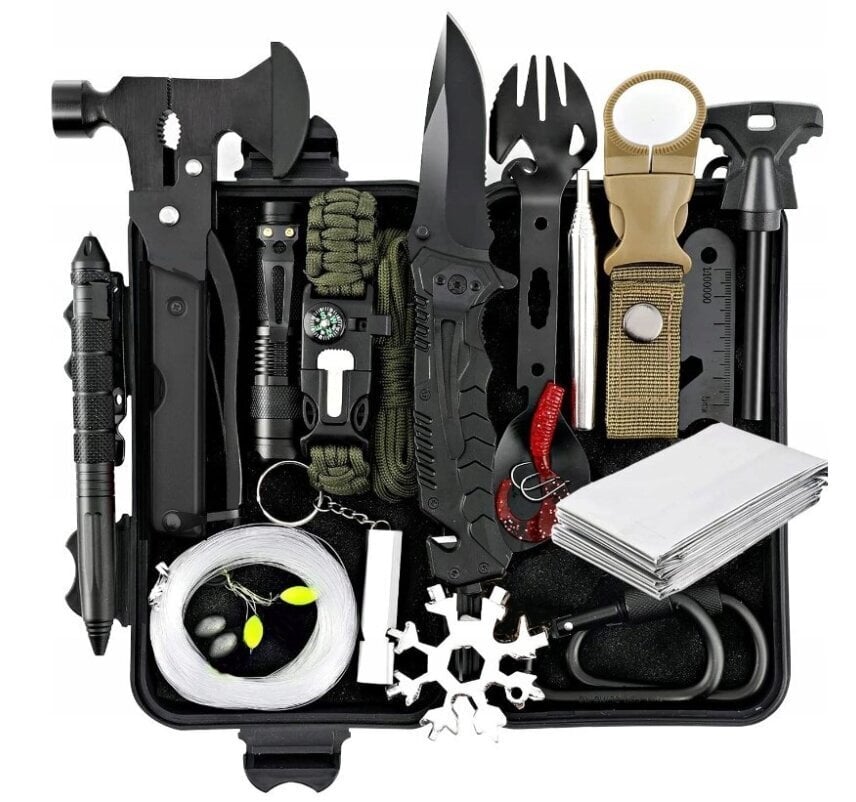 Izdzīvošanas daudzfunkcionālais komplekts Mega Survival Multitool Kit 62in1, 4,5 cm цена и информация | Citas tūrisma preces | 220.lv