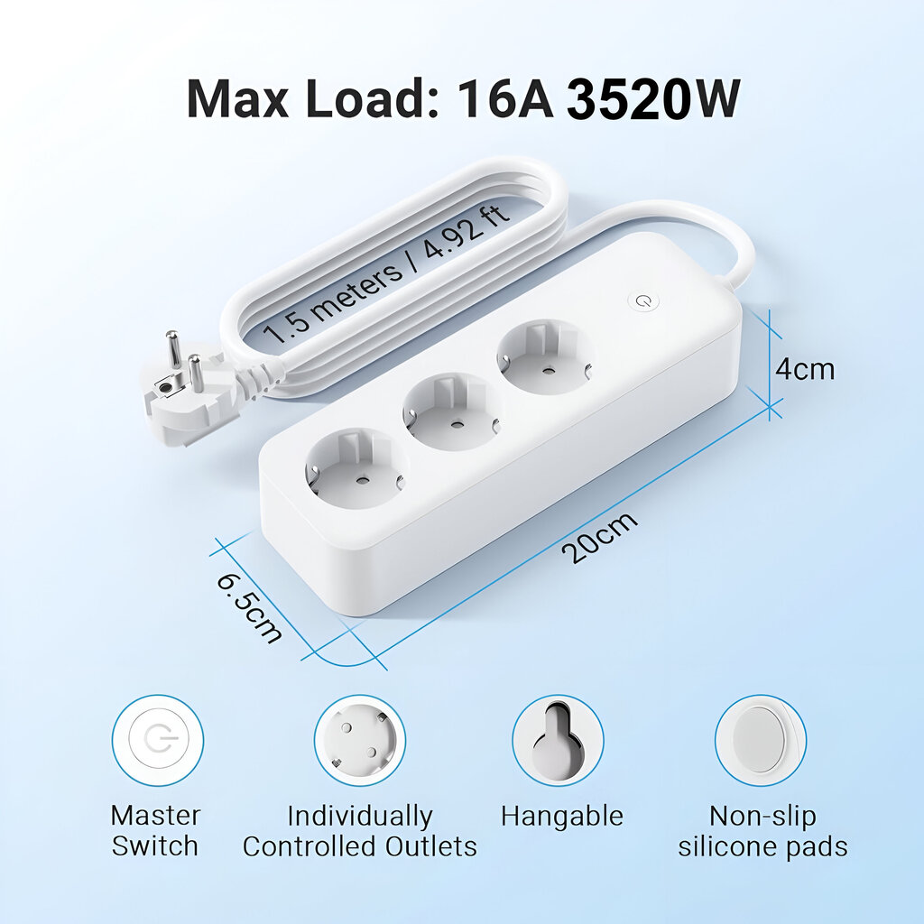 Viedais wifi elektrības pagarinātājs Livman EU-11 ar 3 rozetēm un lietotņu vadību цена и информация | Pagarinātāji | 220.lv