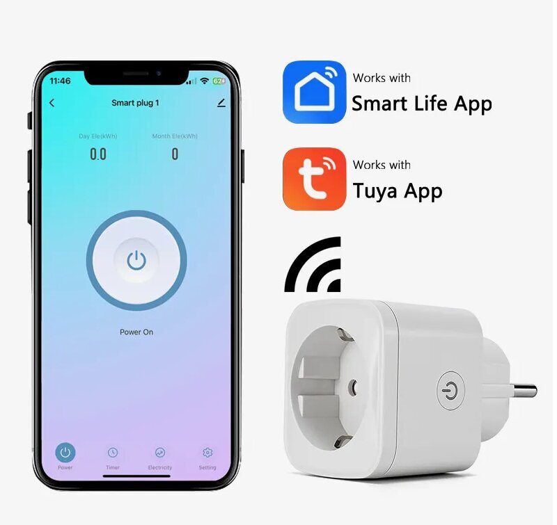 Wifi elektrības kontaktligzda ar Tuya/Smartlife lietotni 2 gab, Livman EU02 цена и информация | Elektrības slēdži, rozetes | 220.lv