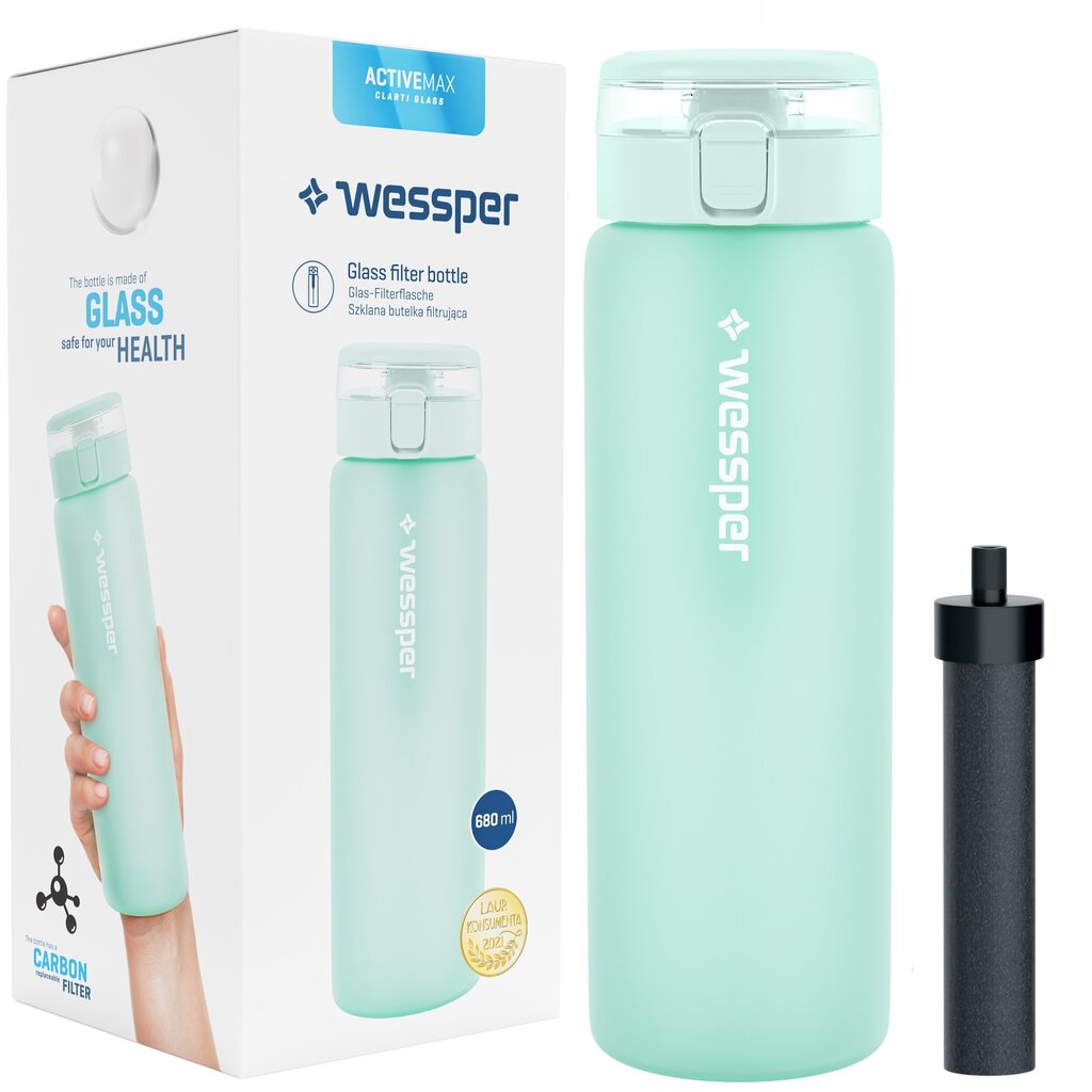 Wessper ActiveMax stikla pudele ar filtru цена и информация | Virtuves piederumi | 220.lv