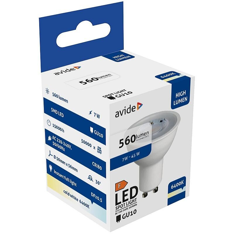 LED lampa Avide 7W GU10 36° 6400K cena un informācija | Spuldzes | 220.lv