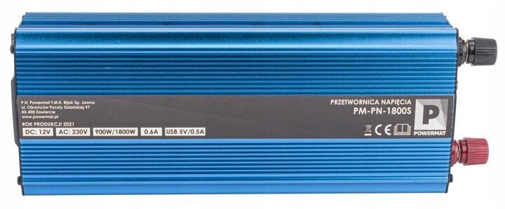 Strāvas pārveidotājs Powermat PM-PN-1800S, 12V 900W/1800W цена и информация | Sprieguma pārveidotāji | 220.lv