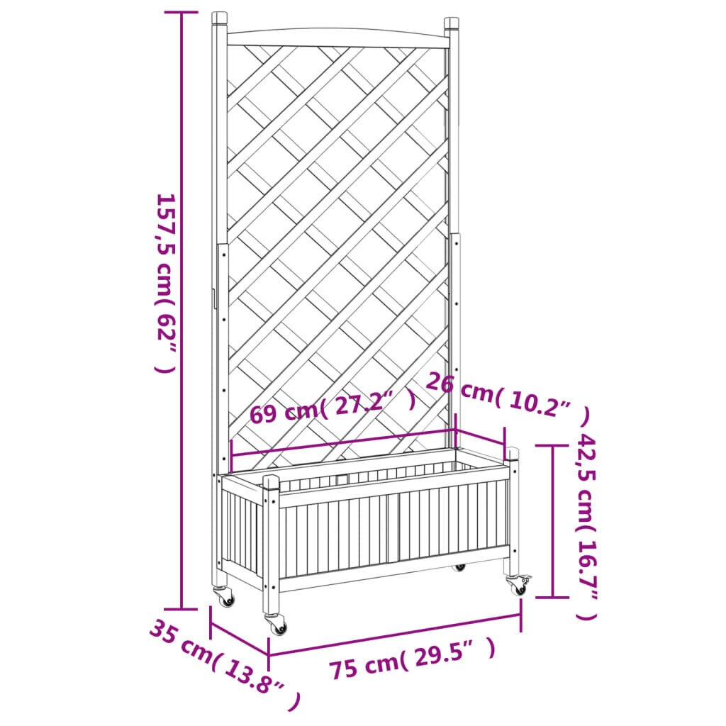 Puķupods ar režģi, 157,5x35x75 cm cena un informācija | Balkona kastes | 220.lv