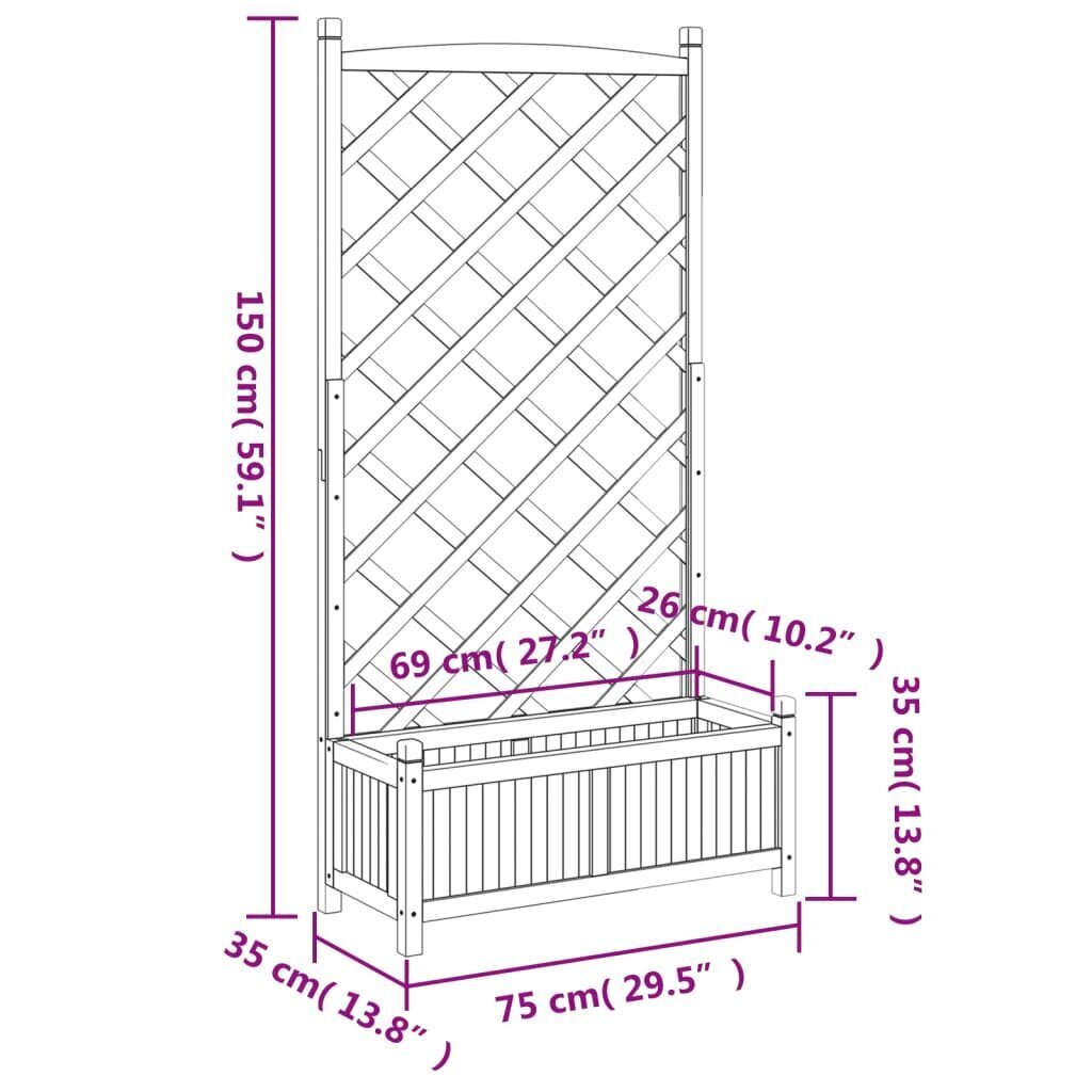 Puķu pods ar režģi, 150x35x75 cm cena un informācija | Balkona kastes | 220.lv