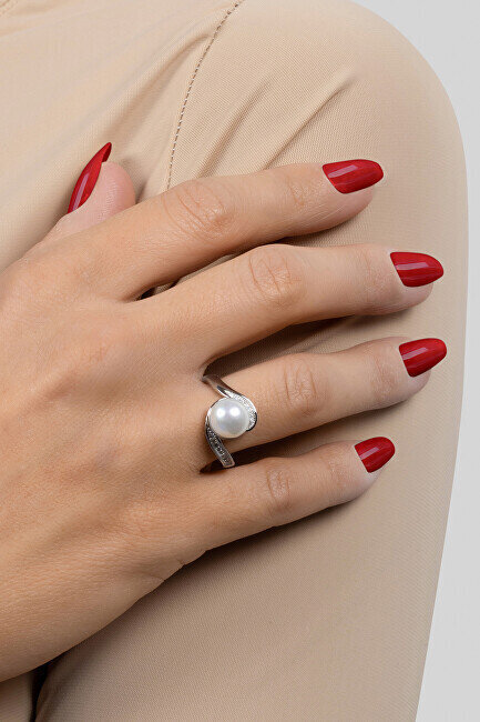 Brilio Silver Burvīgs sudraba gredzens ar īstu pērli RI061W cena un informācija | Gredzeni | 220.lv