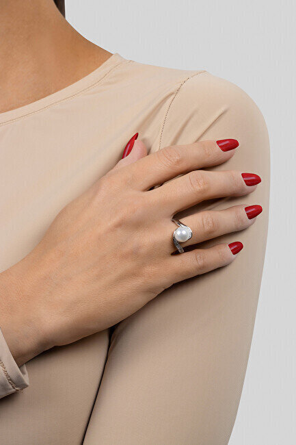Brilio Silver Burvīgs sudraba gredzens ar īstu pērli RI061W cena un informācija | Gredzeni | 220.lv