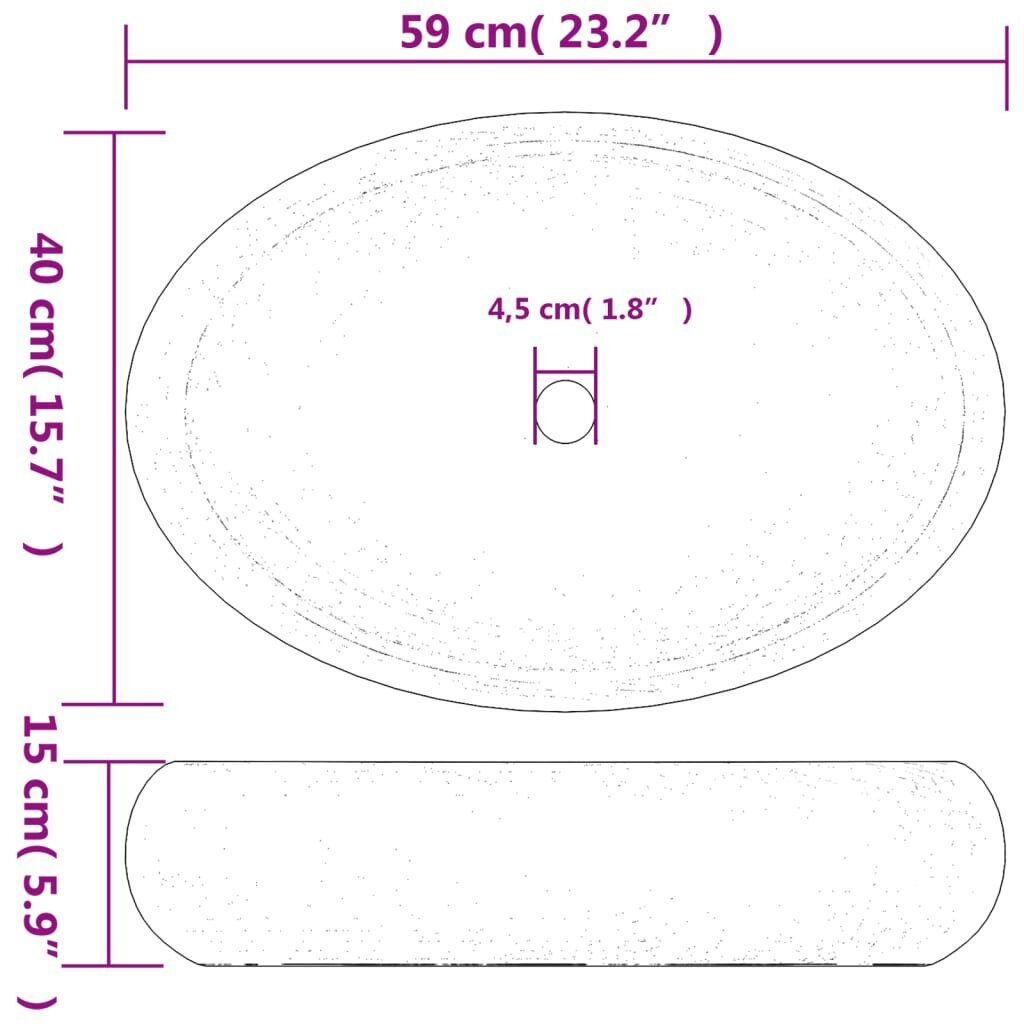 Keramikas izlietne 59x40x15 cm, melna/pelēka cena un informācija | Izlietnes | 220.lv