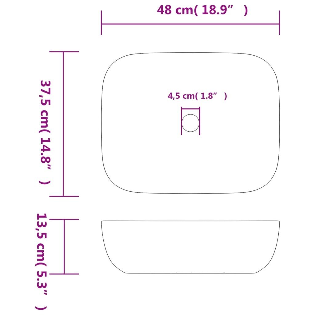 Keramikas izlietne uz galda virsmas 48x37,5x13,5cm, pelēka cena un informācija | Izlietnes | 220.lv