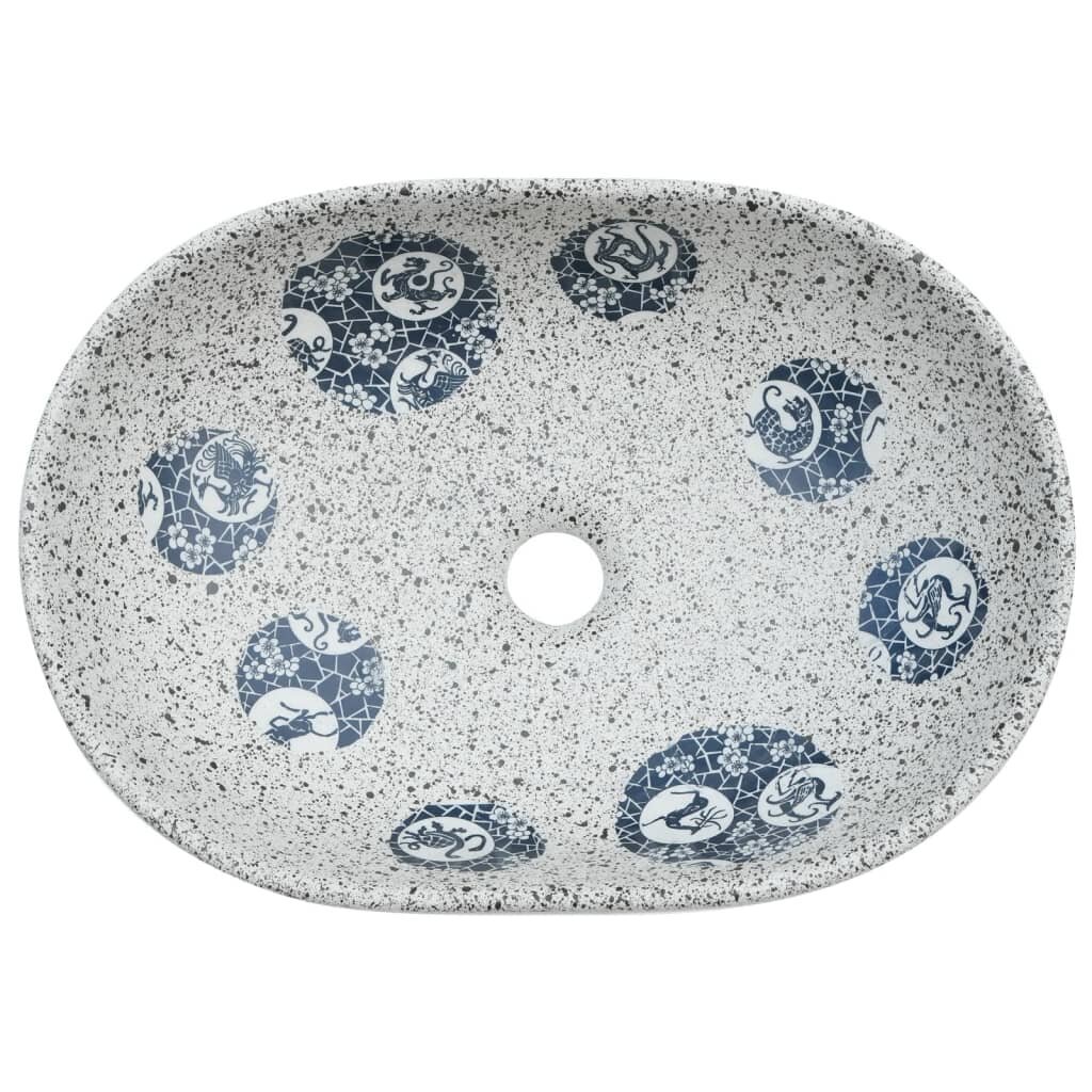 Keramikas izlietne uz galda virsmas 47x33x13cm, pelēka/zila cena un informācija | Izlietnes | 220.lv